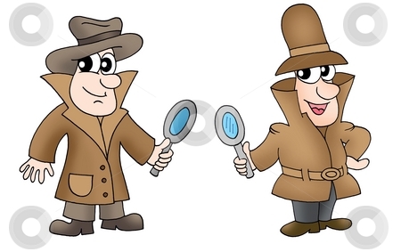 To use this stock image in your creative project, please select the size you need over to the right and click the "Add to Cart" button.
Your downloaded image will come with the Cutcaster watermark removed so don’t worry about the watermark you see on this page. Two detectives stock photo, Two detectives with glasses - color illustration. by Klara Viskova