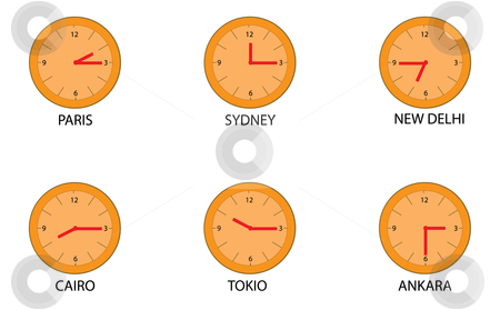 To use this stock image in your creative project, please select the size you need over to the right and click the "Add to Cart" button.
Your downloaded image will come with the Cutcaster watermark removed so don’t worry about the watermark you see on this page. Clock stock vector clipart, World times and clocks for education by Chris Willemsen