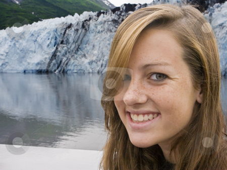 To use this stock image in your creative project, please select the size you need over to the right and click the "Add to Cart" button.
Your downloaded image will come with the Cutcaster watermark removed so don’t worry about the watermark you see on this page. Glacier Girl stock photo, Young woman with a glacier in Alaska by Bart Everett