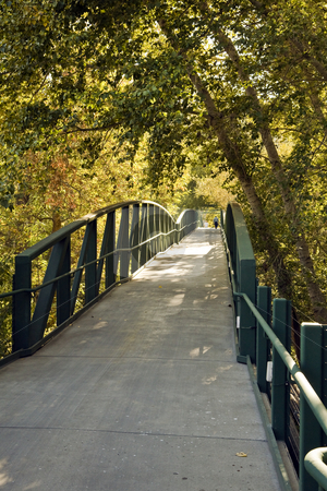 To use this stock image in your creative project, please select the size you need over to the right and click the "Add to Cart" button.
Your downloaded image will come with the Cutcaster watermark removed so don’t worry about the watermark you see on this page. Shaded Footbridge stock photo, Two people pass on a shaded steel and concrete footbridge over a forest stream by Bart Everett