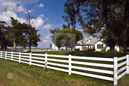 To use this stock image in your creative project, please select the size you need over to the right and click the "Add to Cart" button.
Your downloaded image will come with the Cutcaster watermark removed so don’t worry about the watermark you see on this page. Fenced Farmhouse and Barn stock photo, White rail fence surrounds tidy farmhouse in Kansas by Bart Everett