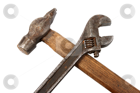 To use this stock image in your creative project, please select the size you need over to the right and click the "Add to Cart" button.
Your downloaded image will come with the Cutcaster watermark removed so don’t worry about the watermark you see on this page. Hammer and spanner. stock photo, Hammer and spanner. Old and dirty condition. Under construction symbol. Isolated on white. by Andrey Khritin