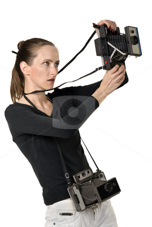 To use this stock image in your creative project, please select the size you need over to the right and click the "Add to Cart" button.
Your downloaded image will come with the Cutcaster watermark removed so don’t worry about the watermark you see on this page. Vintage Cameras stock photo, Beautiful girl whit vintage cameras, retro photo, isolation on white by Desislava Draganova