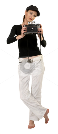 To use this stock image in your creative project, please select the size you need over to the right and click the "Add to Cart" button.
Your downloaded image will come with the Cutcaster watermark removed so don’t worry about the watermark you see on this page. Vintage Camera stock photo, Beautiful girl whit vintage camera, retro photo, isolation on white by Desislava Draganova