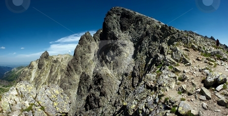 To use this stock image in your creative project, please select the size you need over to the right and click the "Add to Cart" button.
Your downloaded image will come with the Cutcaster watermark removed so don’t worry about the watermark you see on this page. Mountain peak stock photo, Sharp mountain peak with a hiker, sunny day with blue sky by Juraj Kovacik