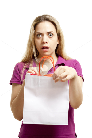 To use this stock image in your creative project, please select the size you need over to the right and click the "Add to Cart" button.
Your downloaded image will come with the Cutcaster watermark removed so don’t worry about the watermark you see on this page. Young woman opens bag with surprise stock photo, Young woman opens paper shoping bag with surprise by Marios Karampalis