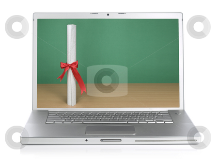 To use this stock image in your creative project, please select the size you need over to the right and click the "Add to Cart" button.
Your downloaded image will come with the Cutcaster watermark removed so don’t worry about the watermark you see on this page. Education today stock photo, A diploma and a blank chalkboard on the laptop screen. Isolated on white. by Ignacio Gonzalez Prado