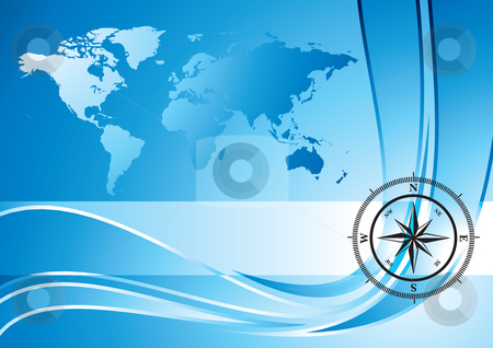 To use this stock image in your creative project, please select the size you need over to the right and click the "Add to Cart" button.
Your downloaded image will come with the Cutcaster watermark removed so don’t worry about the watermark you see on this page. Compass background stock vector clipart, Blue background with compass and world map, vector illustration by Milsi Art