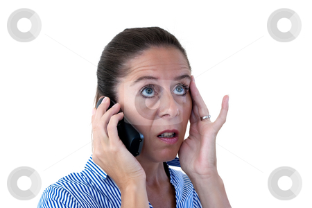 To use this stock image in your creative project, please select the size you need over to the right and click the "Add to Cart" button.
Your downloaded image will come with the Cutcaster watermark removed so don’t worry about the watermark you see on this page. Middle Aged Business Woman Looking Shocked on the Phone stock photo, Middle aged business woman on the telephone looking shocked on a white background by Keith Wilson