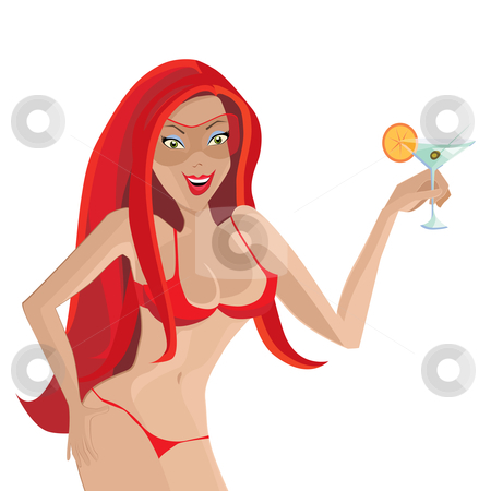 To use this stock image in your creative project, please select the size you need over to the right and click the "Add to Cart" button.
Your downloaded image will come with the Cutcaster watermark removed so don’t worry about the watermark you see on this page. Beautiful redhaired girl stock vector clipart, Beautiful redhaired girl with cocktail, vector illustration by Milsi Art