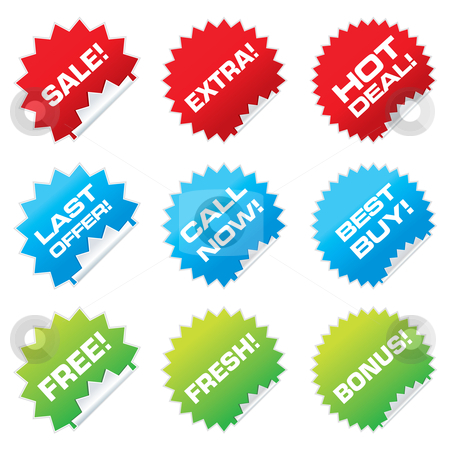 To use this stock image in your creative project, please select the size you need over to the right and click the "Add to Cart" button.
Your downloaded image will come with the Cutcaster watermark removed so don’t worry about the watermark you see on this page. Sale stickers stock vector clipart, Set of colorful vector sale stickers and labels. by Milsi Art