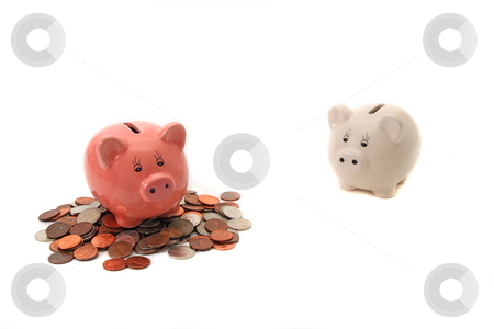 To use this stock image in your creative project, please select the size you need over to the right and click the "Add to Cart" button.
Your downloaded image will come with the Cutcaster watermark removed so don’t worry about the watermark you see on this page. Savings stock photo, Pink little piggy has some savings and white little piggy had none by Jack Schiffer