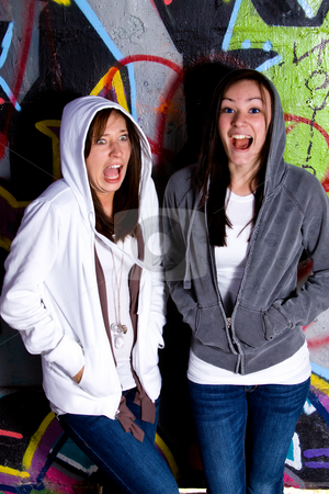 To use this stock image in your creative project, please select the size you need over to the right and click the "Add to Cart" button.
Your downloaded image will come with the Cutcaster watermark removed so don’t worry about the watermark you see on this page. Teenage Girls Making Faces stock photo, Teenage Girls Making Faces with a Grafitti Background by Mehmet Dilsiz
