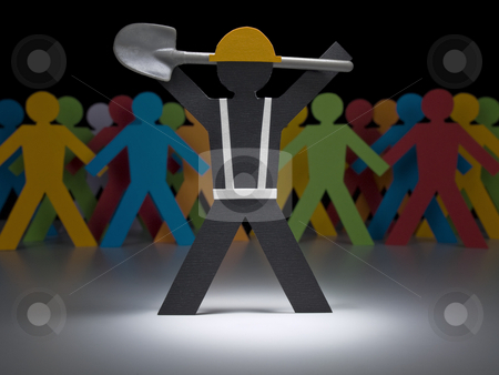To use this stock image in your creative project, please select the size you need over to the right and click the "Add to Cart" button.
Your downloaded image will come with the Cutcaster watermark removed so don’t worry about the watermark you see on this page. Paper men at work stock photo, A paper construction worker stands under the spotlight with a shovel upon his shoulders. by Ignacio Gonzalez Prado