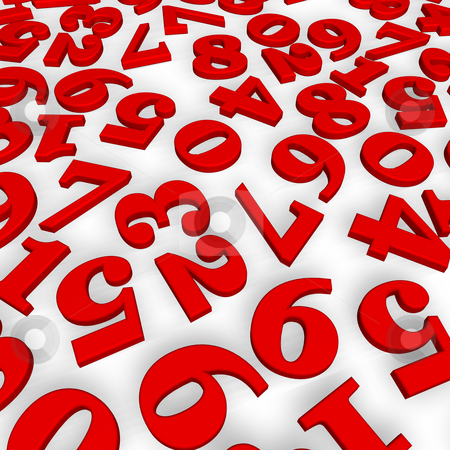 To use this stock image in your creative project, please select the size you need over to the right and click the "Add to Cart" button.
Your downloaded image will come with the Cutcaster watermark removed so don’t worry about the watermark you see on this page. Red nimbers stock photo, Disorder of numbers on white background - 3d illustration by J?