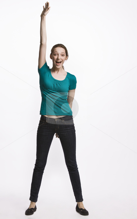 To use this stock image in your creative project, please select the size you need over to the right and click the "Add to Cart" button.
Your downloaded image will come with the Cutcaster watermark removed so don’t worry about the watermark you see on this page. Teenage girl cheering stock photo, Teenage girl cheering by Jonathan Ross
