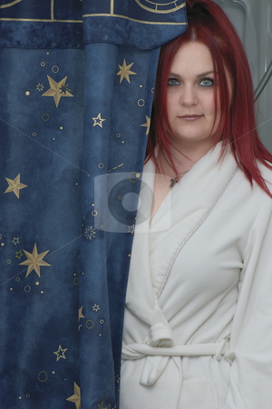 To use this stock image in your creative project, please select the size you need over to the right and click the "Add to Cart" button.
Your downloaded image will come with the Cutcaster watermark removed so don’t worry about the watermark you see on this page. Red hair model in bathroom stock photo, Red hair woman model in white bathrobe standing in bathroom by Yann Poirier