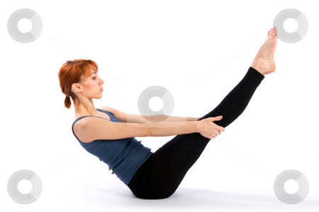 To use this stock image in your creative project, please select the size you need over to the right and click the "Add to Cart" button.
Your downloaded image will come with the Cutcaster watermark removed so don’t worry about the watermark you see on this page. Slim Young Woman doing Yoga Exercise stock photo, Young fit woman doing yoga exercise called Navasana, isolated on white background. by Rognar