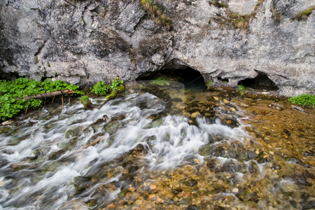 To use this stock image in your creative project, please select the size you need over to the right and click the "Add to Cart" button.
Your downloaded image will come with the Cutcaster watermark removed so don’t worry about the watermark you see on this page. Stream from the Cave stock photo, Pure, crystalline water coming from underground of the Water Cave in Koscieliska Valley, Tatra Mountains, Poland. by Rognar
