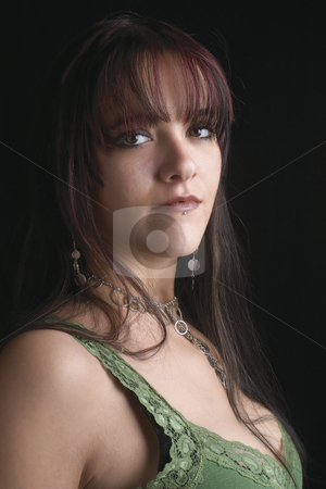 To use this stock image in your creative project, please select the size you need over to the right and click the "Add to Cart" button.
Your downloaded image will come with the Cutcaster watermark removed so don’t worry about the watermark you see on this page. Fashion model stock photo, Close up portrait of fashion model in relaxe position with green tank top by Yann Poirier