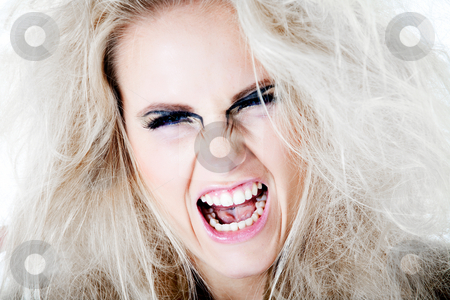 To use this stock image in your creative project, please select the size you need over to the right and click the "Add to Cart" button.
Your downloaded image will come with the Cutcaster watermark removed so don’t worry about the watermark you see on this page. Wildly screaming at you with my white hair stock photo, Screaming model with white wild hair.
Usable for health and beauty, cosmetics, love, hate and emotional issues. by Frenk and Danielle Kaufmann