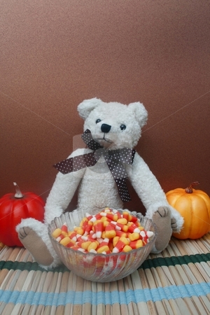 To use this stock image in your creative project, please select the size you need over to the right and click the "Add to Cart" button.
Your downloaded image will come with the Cutcaster watermark removed so don’t worry about the watermark you see on this page. Teddy bear with candy stock photo, One teddy bear with bowl of candy corn and pumpkins in the background for autumn by Shirley Mathews