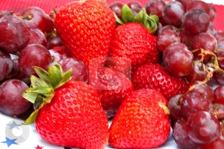 To use this stock image in your creative project, please select the size you need over to the right and click the "Add to Cart" button.
Your downloaded image will come with the Cutcaster watermark removed so don’t worry about the watermark you see on this page. Delicious fruit stock photo, Delicious fruit, ripe strawberries and purple grapes by Shirley Mathews