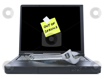 To use this stock image in your creative project, please select the size you need over to the right and click the "Add to Cart" button.
Your downloaded image will come with the Cutcaster watermark removed so don’t worry about the watermark you see on this page. To be fixed stock photo, Laptop with an Out of Service sticky note and a spanner over the keyboard. Isolated on white. by Ignacio Gonzalez Prado