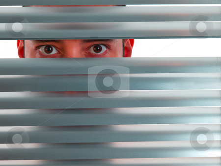To use this stock image in your creative project, please select the size you need over to the right and click the "Add to Cart" button.
Your downloaded image will come with the Cutcaster watermark removed so don’t worry about the watermark you see on this page. Red peeping Tom stock photo, A red man looks to the camera through the blinds. by Ignacio Gonzalez Prado