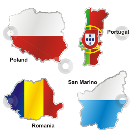 To use this stock image in your creative project, please select the size you need over to the right and click the "Add to Cart" button.
Your downloaded image will come with the Cutcaster watermark removed so don’t worry about the watermark you see on this page. Vector editable isolated european flags in map shape with details stock vector clipart, Vector editable isolated european flags in map shape with details by pilgrim.artworks