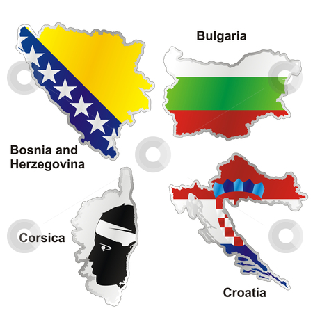 To use this stock image in your creative project, please select the size you need over to the right and click the "Add to Cart" button.
Your downloaded image will come with the Cutcaster watermark removed so don’t worry about the watermark you see on this page. Vector editable isolated european flags in map shape with details stock vector clipart, Vector editable isolated european flags in map shape with details by pilgrim.artworks