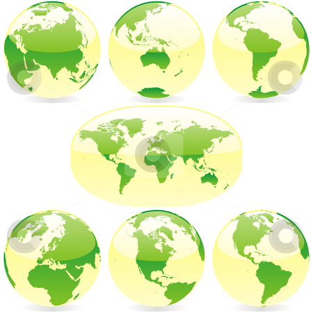 To use this stock image in your creative project, please select the size you need over to the right and click the "Add to Cart" button.
Your downloaded image will come with the Cutcaster watermark removed so don’t worry about the watermark you see on this page. Vector editable colored world map and globes stock vector clipart, Fully editable vector colored world map and globes by pilgrim.artworks