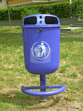 To use this stock image in your creative project, please select the size you need over to the right and click the "Add to Cart" button.
Your downloaded image will come with the Cutcaster watermark removed so don’t worry about the watermark you see on this page. Blue garbage basket stock photo, Blue garbage basket with the symbol, on green background by Birgit Reitz-Hofmann