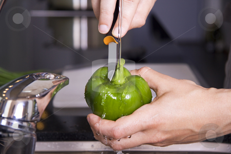 To use this stock image in your creative project, please select the size you need over to the right and click the "Add to Cart" button.
Your downloaded image will come with the Cutcaster watermark removed so don’t worry about the watermark you see on this page. Washing a green pepper stock photo, Washing a green pepper in a kitchen by Daniel Kafer