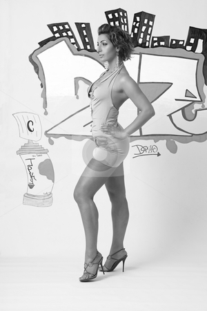 To use this stock image in your creative project, please select the size you need over to the right and click the "Add to Cart" button.
Your downloaded image will come with the Cutcaster watermark removed so don’t worry about the watermark you see on this page. Graffiti fashion model stock photo, Twenty something libanese fashion model in front of hip hop inspired graffiti by Yann Poirier
