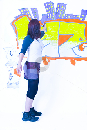 To use this stock image in your creative project, please select the size you need over to the right and click the "Add to Cart" button.
Your downloaded image will come with the Cutcaster watermark removed so don’t worry about the watermark you see on this page. Writting on wall stock photo, Teen girl drawing a graffiti on a wall by Yann Poirier