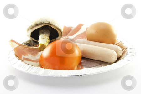 To use this stock image in your creative project, please select the size you need over to the right and click the "Add to Cart" button.
Your downloaded image will come with the Cutcaster watermark removed so don’t worry about the watermark you see on this page. Uncooked Breakfast stock photo, Uncooked sausage, bacon, mushroom, egg and tomato on a round plate with a white background by Keith Wilson