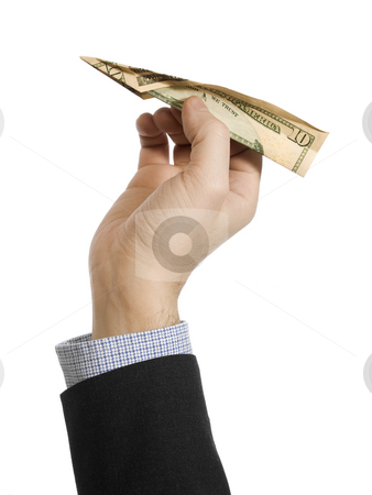 To use this stock image in your creative project, please select the size you need over to the right and click the "Add to Cart" button.
Your downloaded image will come with the Cutcaster watermark removed so don’t worry about the watermark you see on this page. Fly away stock photo, A man's hand about to throw a paper plane made of a ten dollar bill. by Ignacio Gonzalez Prado