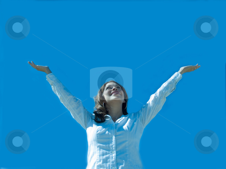 To use this stock image in your creative project, please select the size you need over to the right and click the "Add to Cart" button.
Your downloaded image will come with the Cutcaster watermark removed so don’t worry about the watermark you see on this page. Expression of joy. stock photo, A hispanic woman with arms extended to the sky. by Cora Reed