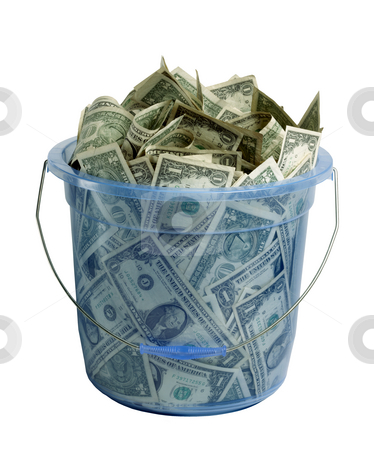 To use this stock image in your creative project, please select the size you need over to the right and click the "Add to Cart" button.
Your downloaded image will come with the Cutcaster watermark removed so don’t worry about the watermark you see on this page. Bucket-O-Bucks on white stock photo, Large blue transparent plastic bucket filled with dollar bills on white background by James Barber