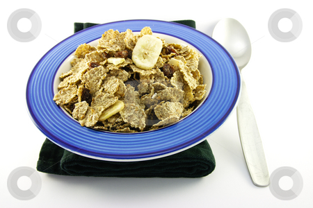 To use this stock image in your creative project, please select the size you need over to the right and click the "Add to Cart" button.
Your downloaded image will come with the Cutcaster watermark removed so don’t worry about the watermark you see on this page. Bran Flakes in a Blue Bowl stock photo, Crunchy delicious looking bran flakes in a blue bowl with a spoon and a black napkin on a white background by Keith Wilson