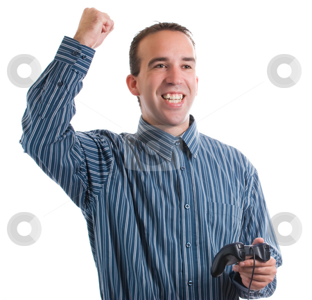To use this stock image in your creative project, please select the size you need over to the right and click the "Add to Cart" button.
Your downloaded image will come with the Cutcaster watermark removed so don’t worry about the watermark you see on this page. Video Game Winner stock photo, An adult winning at his video game that he was playing, isolated against a white background by Richard Nelson