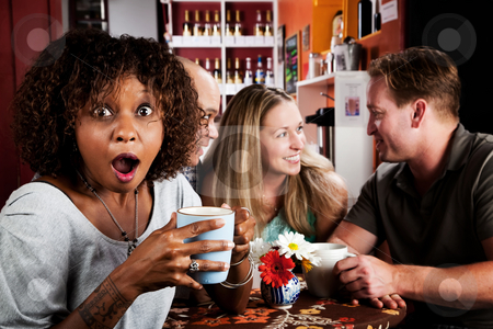To use this stock image in your creative project, please select the size you need over to the right and click the "Add to Cart" button.
Your downloaded image will come with the Cutcaster watermark removed so don’t worry about the watermark you see on this page. Shocked African American Woman with Friends stock photo, Shocked Pretty African American Woman in Coffee House with Friends by Scott Griessel