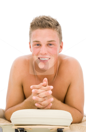 To use this stock image in your creative project, please select the size you need over to the right and click the "Add to Cart" button.
Your downloaded image will come with the Cutcaster watermark removed so don’t worry about the watermark you see on this page. Happy young man after an massage stock photo, Happy looking young man after getting an massage by Karin Claus