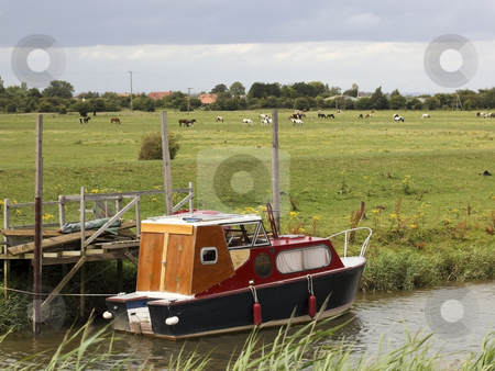 To use this stock image in your creative project, please select the size you need over to the right and click the "Add to Cart" button.
Your downloaded image will come with the Cutcaster watermark removed so don’t worry about the watermark you see on this page. Small boat on river hull stock photo, A small boat on the river hull with fields and livestock in summer by Mike Smith