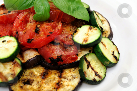 To use this stock image in your creative project, please select the size you need over to the right and click the "Add to Cart" button.
Your downloaded image will come with the Cutcaster watermark removed so don’t worry about the watermark you see on this page. Grilled Eggplant And Veggies stock photo, Eggplant, zuchinni squash and tomatoes topped with fresh basil served on a white plate by Lynn Bendickson