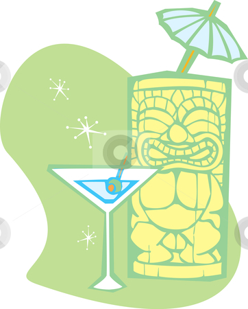 To use this stock image in your creative project, please select the size you need over to the right and click the "Add to Cart" button.
Your downloaded image will come with the Cutcaster watermark removed so don’t worry about the watermark you see on this page. Tiki and Martini Drinks stock vector clipart, Retro styled Tiki thinks about having a martini. by Jeffrey Thompson
