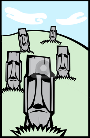 To use this stock image in your creative project, please select the size you need over to the right and click the "Add to Cart" button.
Your downloaded image will come with the Cutcaster watermark removed so don’t worry about the watermark you see on this page. Group of Moai #2 stock vector clipart, Easter Island Moai heads in a tabloid layout. by Jeffrey Thompson