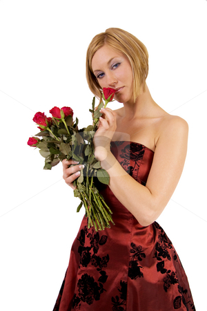 To use this stock image in your creative project, please select the size you need over to the right and click the "Add to Cart" button.
Your downloaded image will come with the Cutcaster watermark removed so don’t worry about the watermark you see on this page. Woman smelling roses stock photo, Blond woman is a red cocktail dress is smelling roses by Daniel Kafer