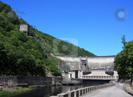 To use this stock image in your creative project, please select the size you need over to the right and click the "Add to Cart" button.
Your downloaded image will come with the Cutcaster watermark removed so don’t worry about the watermark you see on this page. Hydroelectricity, Sustainable Energy stock photo, The hydroelectric barrage at Chastang on the Dordogne River, France. by Gozzoli